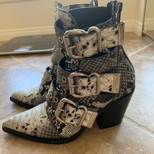 Jeffery Campbell snakeskin boots with buckles size 7